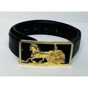 CELINE Vintage Carriage Buckle Belt Size 60 XS Square Leather Black